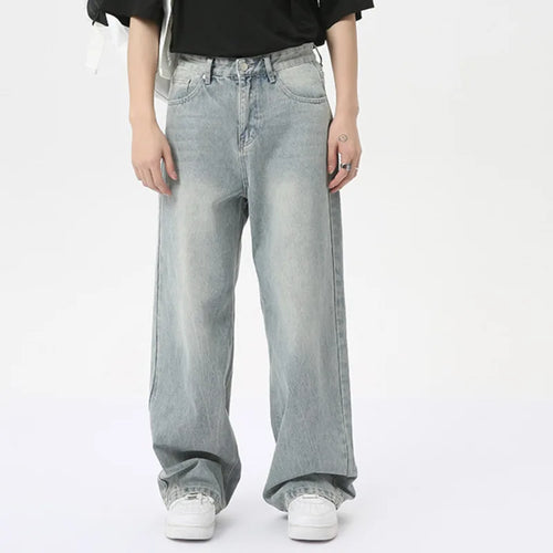 Load image into Gallery viewer, High Street Men&#39;s Jeans Casual Washed Light Straight Male Denim Pants Wide Leg Loose Trousers Chic Summer 9C6317
