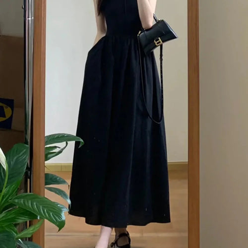 Load image into Gallery viewer, Chiffon Elegant Solid Color Dresses Spring Autumn Black Long Dress Women Fashion All-match Sleeveless Midi Dress Female
