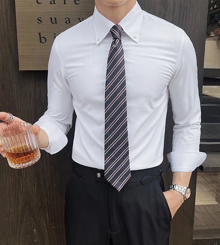 Men's New Long Sleeved Shirts Dark Striped Design Turn-down Collar Stylish Single Breasted Trendy Male Casual Tees 9W1875