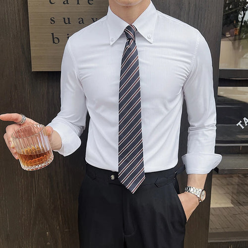 Load image into Gallery viewer, Men's New Long Sleeved Shirts Dark Striped Design Turn-down Collar Stylish Single Breasted Trendy Male Casual Tees 9W1875
