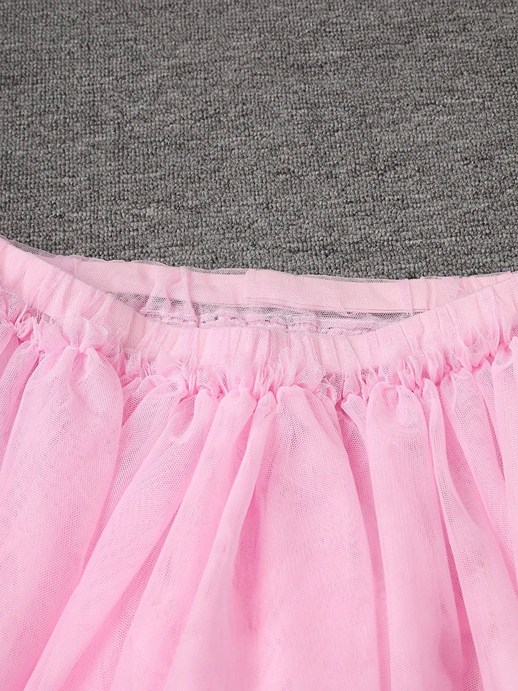 Mesh T-shirt Cake Half-body Skirt Two Pieces Suit New Round Neck Short Sleeve Women Fashion Spring Summer 2025 CPG3209