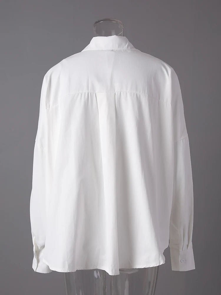 Women White Pleated Shaped Elegant Big Size Blouse New V-neck Long Sleeve Shirt Fashion Tide Spring Autumn 2025 CPG3185