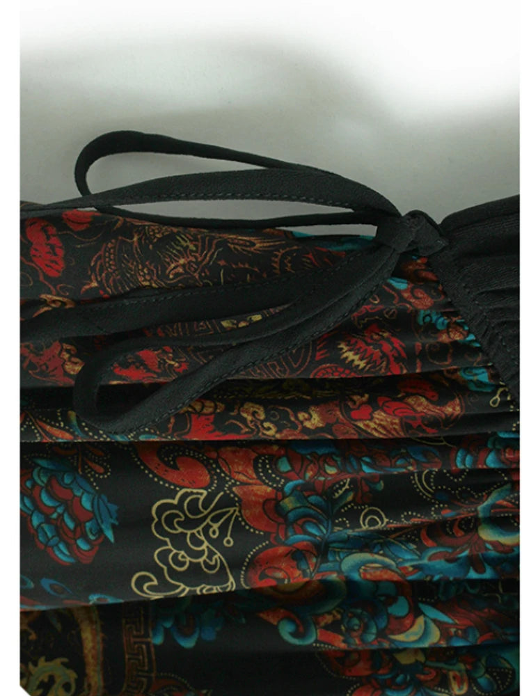 Women Black Pattern Printed Big Size Midi Dress New Round Neck Short Sleeve Fashion Tide Spring Summer 2025 1DJ0298