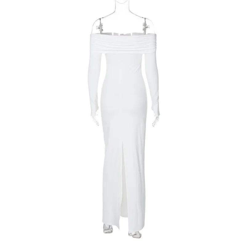 Off-shoulder Long Sleeve Sexy Maxi Dress For Women Autumn New Strapless Backless Bodycon Elegant Club Party Long Dress