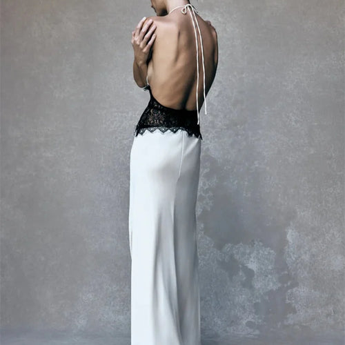 Load image into Gallery viewer, Summer Backless Sexy Maxi Dress Women Gown Patchwork Lace Halter Deep V Neck Sleeveless High Waist Elegant Long Dress
