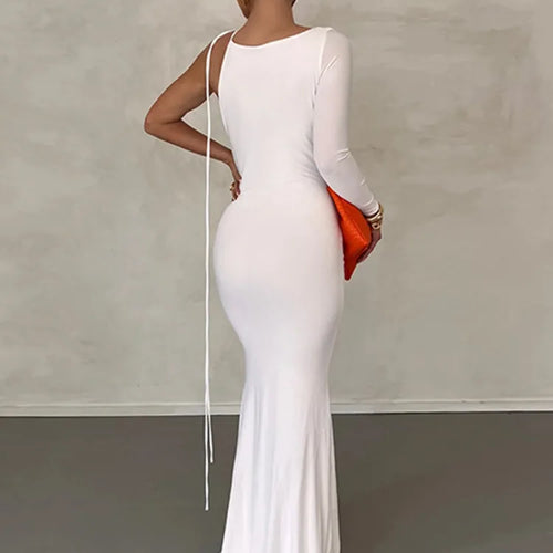 Load image into Gallery viewer, Elegant Backless Sexy Maxi Dress For Women Robe 2023 Spring New V Neck One Sleeve Lace-up Party Long Dress Vestido
