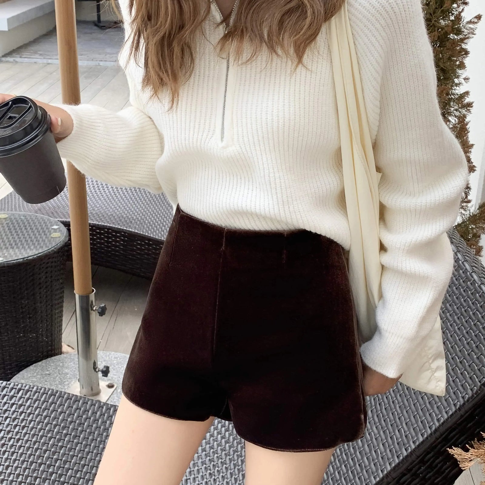 Korean Fashion Women Black High Waist Velvet Shorts Autumn And Winter Chic Lady Casual Brown Short Pant Simplicity Trend Popular