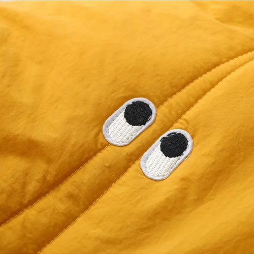 Load image into Gallery viewer, Long Parkas Jacket For Women Yellow Solid Cartoon Embridery Pocket Coat Winter  Sleeve Single-breasted Warm Outwear
