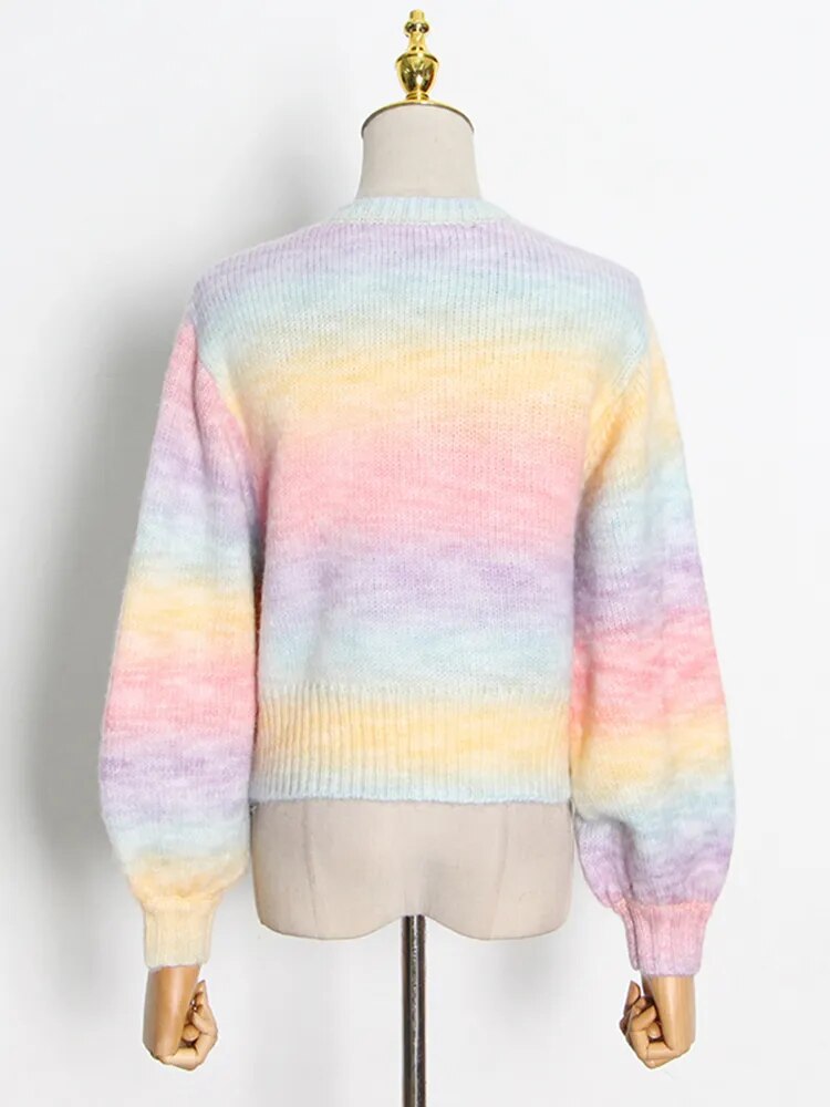 Ombre Casual Sweater For Women Round Neck Long Sleeve Temperament Knitting Autumn Pullover Female Clothing Fashion