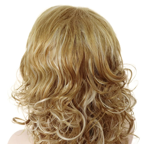 Load image into Gallery viewer, Curly Synthetic Golden Blonde Wigs for Women Long Curly Wig with Bangs Shaggy Haircuts Highlight Dolly Parton Wig Hair Mommy Wig
