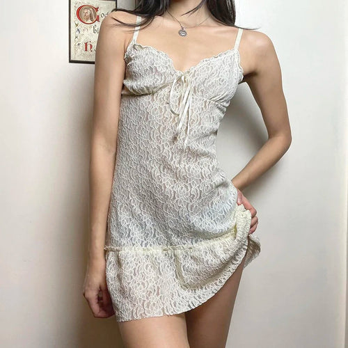 Load image into Gallery viewer, Strap Vintage Chic Summer Lace Dress Mini Frills Fashion Tie-Up Transparent Women&#39;s Dresses Sundress Party Clothing
