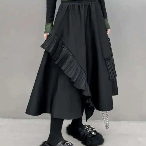 Load image into Gallery viewer, High Elastic Waist Black Irregular Pleated A-line Half-body Casual Skirt Women Fashion Tide New Spring Autumn 2025 1DH3690

