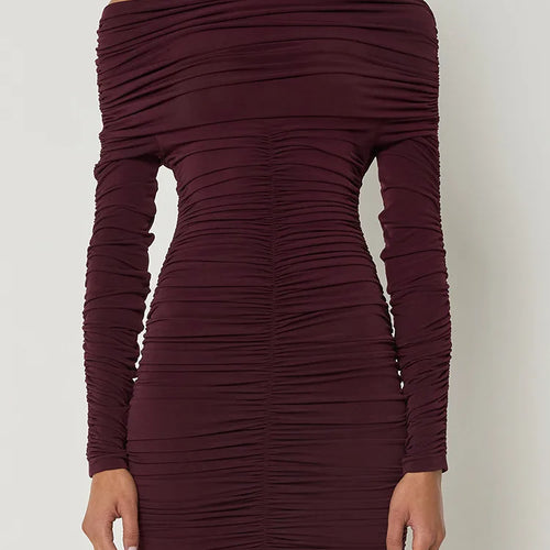 Load image into Gallery viewer, Inclined Shoulder Long Sleeve Sexy Mini Dress For Women Autumn New Fashion Backless Ruched Bodycon Party Sexy Dress
