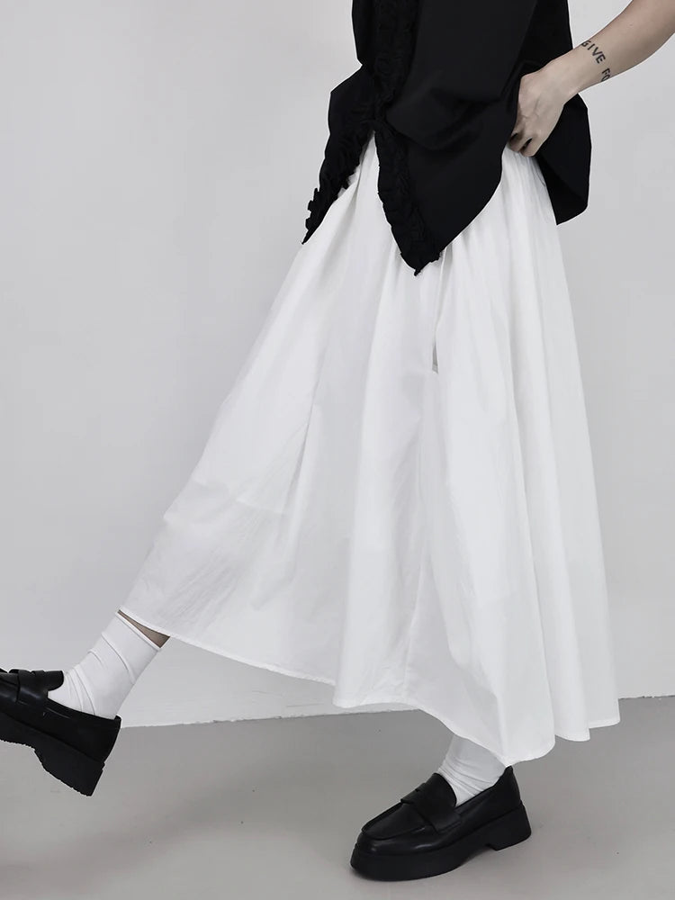 High Waist Black White Pleated Button Elegant  A-line Half-body Skirt Women Fashion Tide New Spring Autumn 2025 1DJ0825