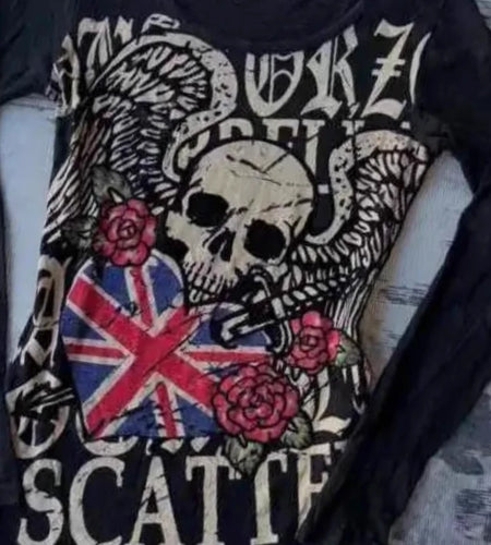 Gothic Punk Letter Skull Print Y2k Tops Slim Harajuku Vintage Aesthetic Tee Shirts Streetwear Slim Long Sleeve Women's T-Shirts