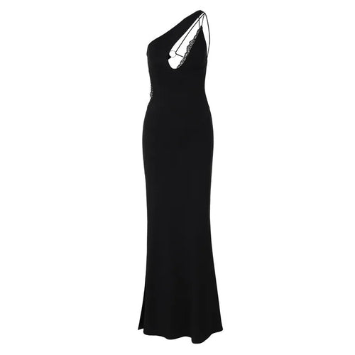 Load image into Gallery viewer, Skew Collar Backless Sexy Mini Dress For Women Gown Black Hollow Out Off-shoulder Sleeveless Bodycon Club Long Dress
