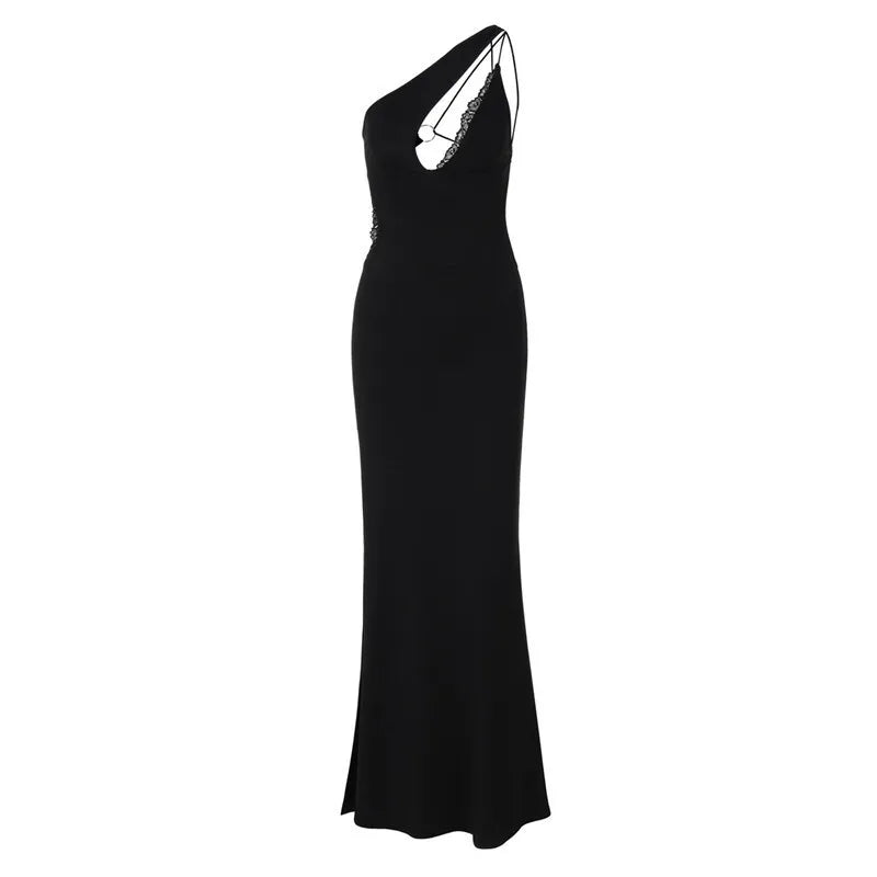Skew Collar Backless Sexy Mini Dress For Women Gown Black Hollow Out Off-shoulder Sleeveless Bodycon Club Long Dress