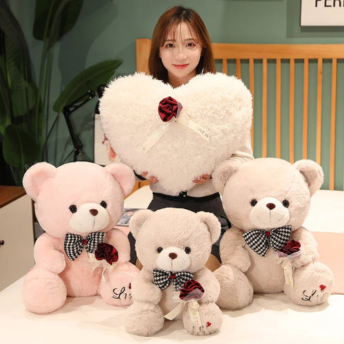 Load image into Gallery viewer, 35-50cm Kawaii Teddy Bear Plush Stuffed Animal Doll Pillow Rose Bow Tie Accessories Dress Up Valentine&#39;s Day Girlfriend Gifts
