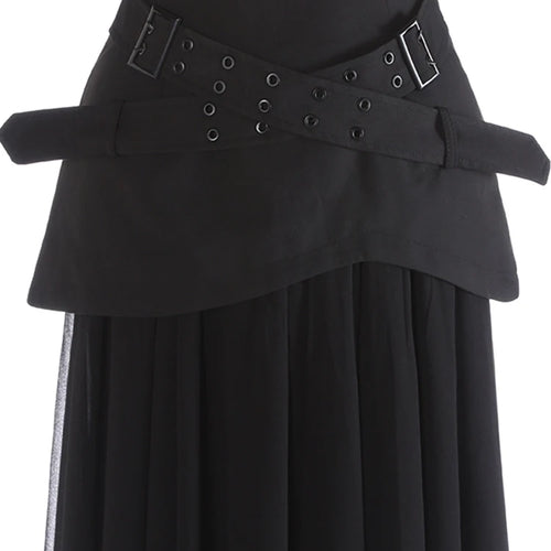 Load image into Gallery viewer, High Waist Black Buckle Cross Mesh Spliced A-line Half-body Skirt Women Fashion Tide New Spring Autumn 2025 1DJ1261
