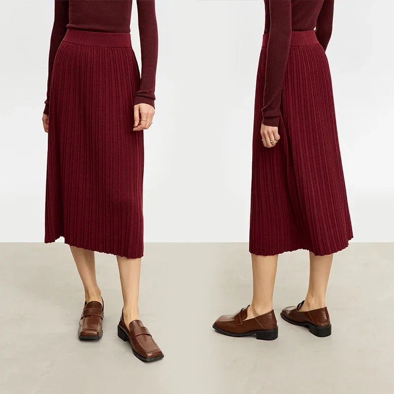 Minimalist Skirts for Women 2025 Winter New Christmas Warm Commuter Basics Pleated Knit Loose A-Line Solid Skirt 12323177