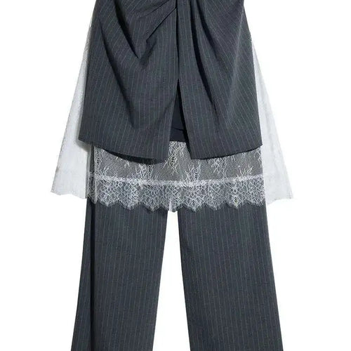 Load image into Gallery viewer, High Waist Gray Striped Lace Irregular Long Wide Leg Pants New Trousers Women Fashion Tide Spring Autumn 2025 1DH7081
