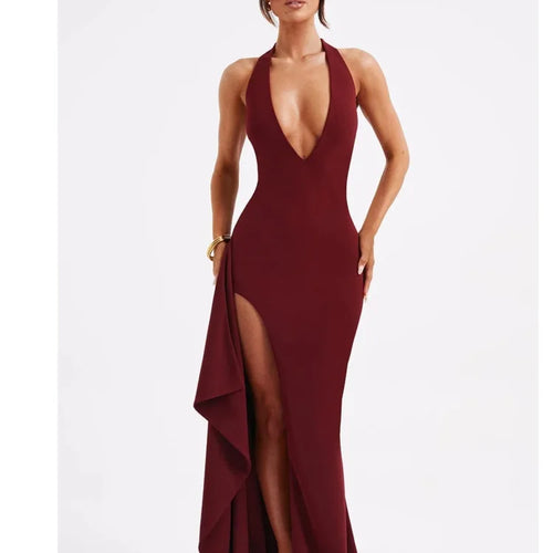 Load image into Gallery viewer, Women's Sexy Sleeveless High Split Evening Dress, Lace Up Neck Fold, Elegant Female Fashion, Backless Partywear, 2024

