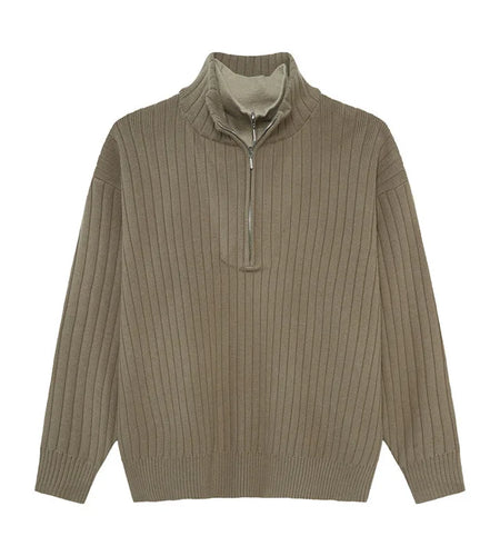 Half Zippers Design Men's Sweaters Double Layer Collar Vertical Stripe Fake Two-piece Contrast Color Male Pullovers 9C9213