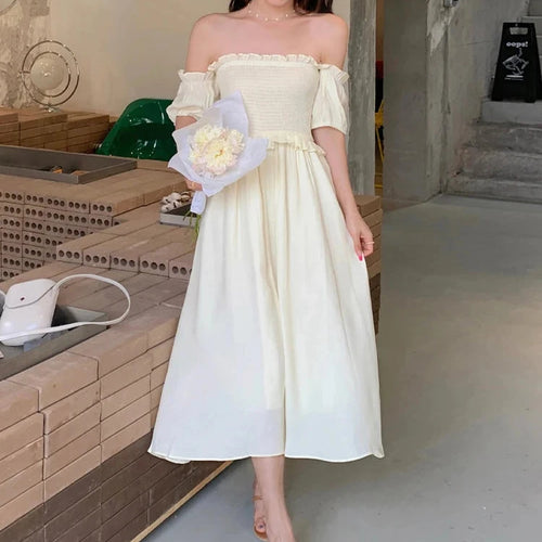 Load image into Gallery viewer, Pure Color Off The Shoulders Dresses Edible Tree Fungus Chic Sweet Slim Waist Chiffon Women Dresses Summer New Y2k Dress
