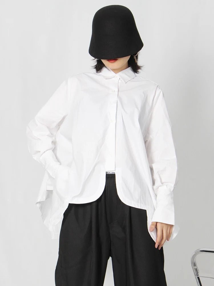 White Casual Shirt For Women Lapel Short Sleeve Solid Minimalist Slim Blouses Female Spring Clothing Style