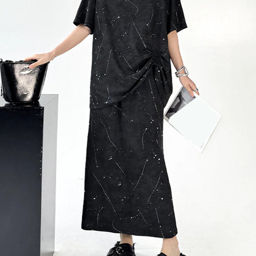 Load image into Gallery viewer, Printed Pleated T-shirt Skirt Two Pieces Suit New Round Neck Short Sleeve Women Fashion Tide Spring Summer 2025 1DJ1161
