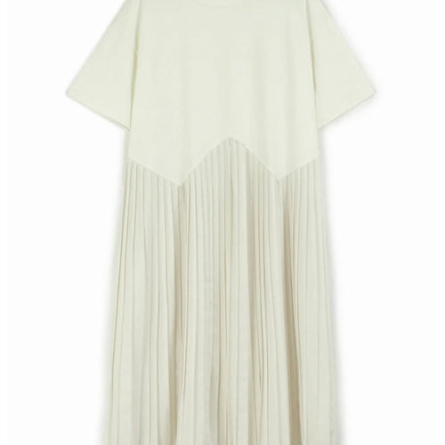 Load image into Gallery viewer, Women Black Pleated Spliced Big Size Midi Dress New Round Neck Short Sleeve Fashion Tide Spring Summer 2025  1DJ0989
