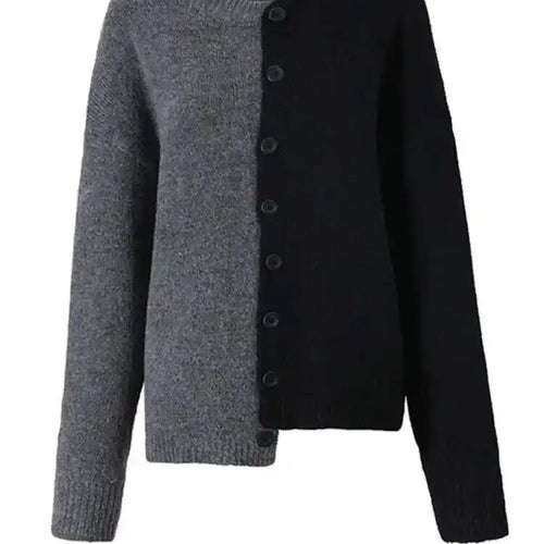 Load image into Gallery viewer, Color-block Big Size Knitting Cardigan Sweater Loose Fit --Neck Long Sleeve Women New Fashion Autumn Winter 2025 1DF2470
