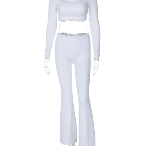 Load image into Gallery viewer, Casual 2 Piece Sets Square Collar Long Sleeve Solid Sexy Slim Crop Top Wide Leg Pants Fall Women Outfits Holiday Sport
