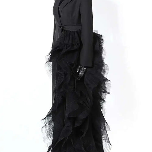 Load image into Gallery viewer, Women Black Irregular Mesh Big Size Long Elegant Blazer New Lapel Long Sleeve Jacket Fashion Spring Autumn 2025 7AB4743
