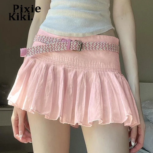 Load image into Gallery viewer, Cute Pink Pleated Skirt Summer Low Waist A Line Mini Skirts Kawaii Fashion Y2k Clothes for Teen Girls P77-CH10
