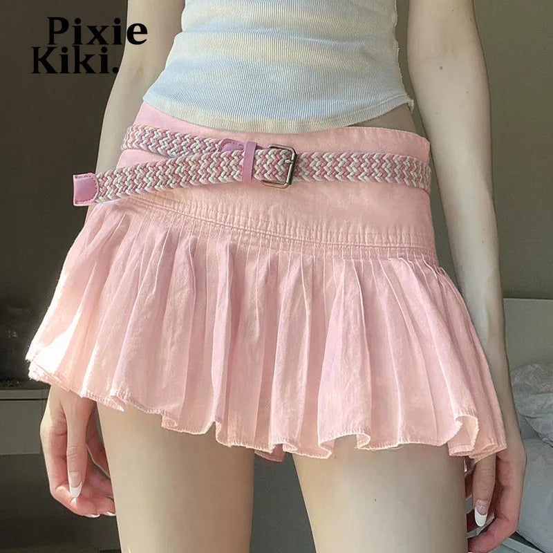 Cute Pink Pleated Skirt Summer Low Waist A Line Mini Skirts Kawaii Fashion Y2k Clothes for Teen Girls P77-CH10