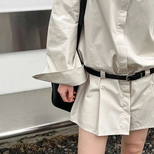 Load image into Gallery viewer, Women White Hem Pleated Elegant Big Size Mini Shirt Dress New Lapel Long Sleeve Fashion Tide Spring Autumn 2025 1DH9552
