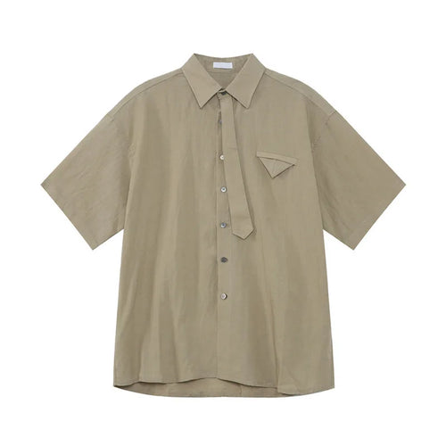 Load image into Gallery viewer, Korean Style Men Two-piece Sets Lapel Solid Color Short Sleeve Single Breasted Shirt Elastic Waist Drawstring Pants 9W1256
