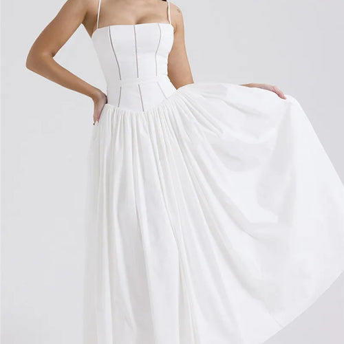 Load image into Gallery viewer, Elegant White Sundress Spaghetti Strap Backless Midi Dress For Women Fashion Sleeveless A-line Loose Long Dress New
