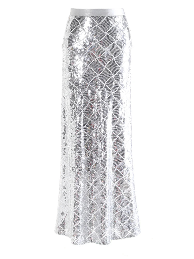 High Waist Black Sequins Shining Floor-Length Elegant Half-body Skirt Women Fashion Tide New Spring Autumn 2025  1DJ0272