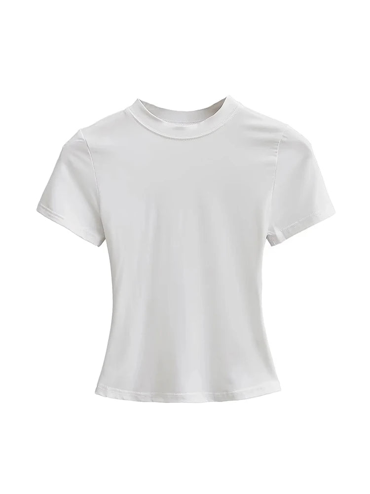 2025 New High Quality Casual T shirt Sexy Slim Short Sleeves Fashion Trend Solid Women Clothing y2k Tops