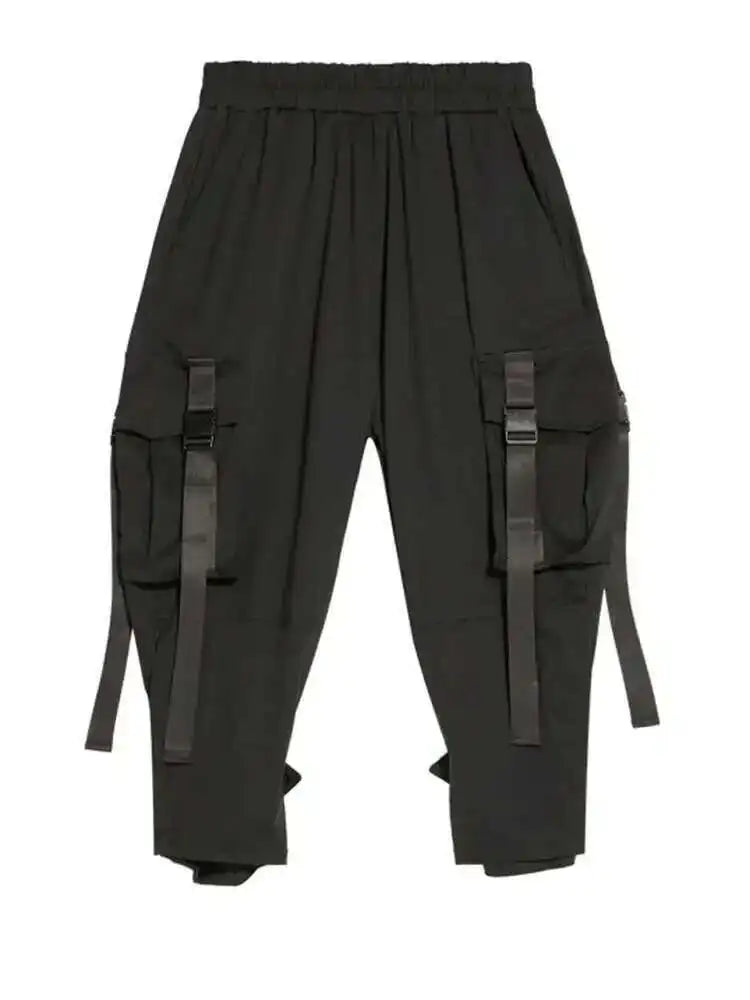 High Elastic Waist Black Bandage Pockets Casual Pants New Loose Fit Trousers Women Fashion Tide Spring Autumn 2025 1DF4764