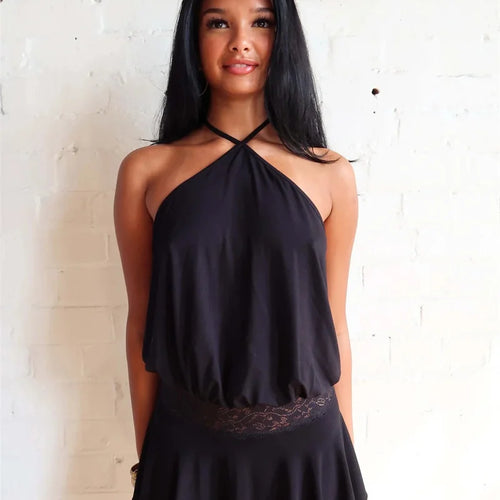 Load image into Gallery viewer, Halter Backless Sexy Mini Dress Women Robe Fashion Summer New Lace Patchwork Sleeveless Pleated Ruffled Club Dress
