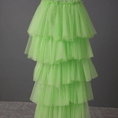 Load image into Gallery viewer, High Elastic Waist Green Mesh Layers Irregular Cake Half-body Skirt Women Fashion Tide New Spring Autumn 2025 CPG3074
