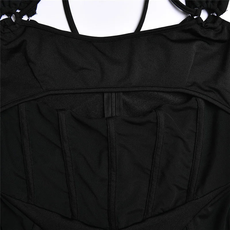 Sexy Hollow Out Backless Mini Dress For Women Elegant Spaghetti Strap Bodycon Party Short Dresses Vestido Clubwear