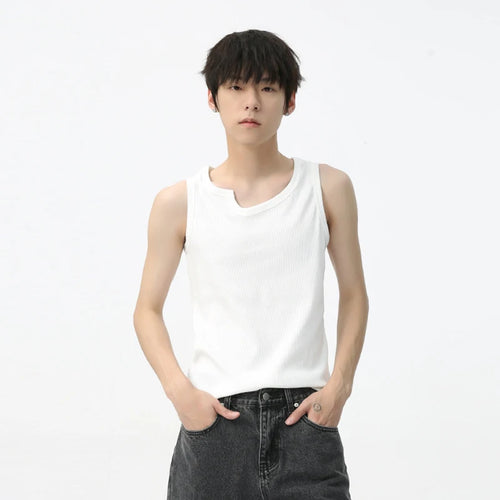 Load image into Gallery viewer, Men&#39;s Sleeveless Bottom Tank Top Simple Solid Color Irregular Neckline Trend Fashion Loose Casual Male Vest 9C5622
