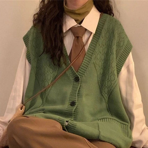 Load image into Gallery viewer, Autumn Grunge Loose Knitted Women's Tanks Casual All Match Sleeveless Pullovers Y2k Aesthetic Harajuku Streetwear Sweater Vest
