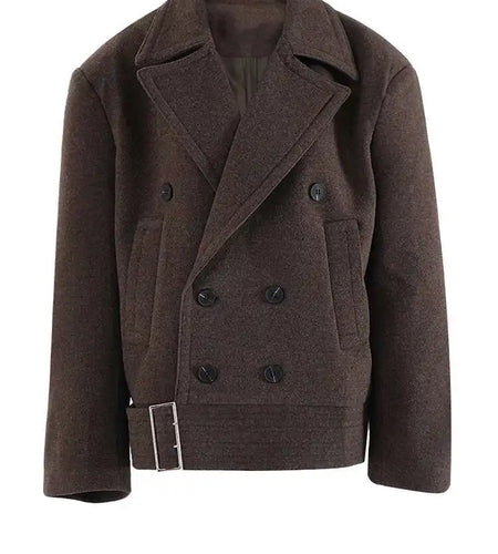 Brown Thick Big Size Double Breasted Woolen Coat New Lapel Long Sleeve Women Jacket Fashion Autumn Winter 2025 CPG2458
