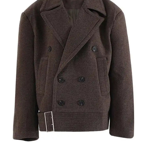 Load image into Gallery viewer, Brown Thick Big Size Double Breasted Woolen Coat New Lapel Long Sleeve Women Jacket Fashion Autumn Winter 2025 CPG2458
