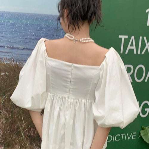 Load image into Gallery viewer, Slim Elegant Shirt For Women Slash Neck Puff Sleeve Solid Minimalist Blouses Female Summer Clothing Style
